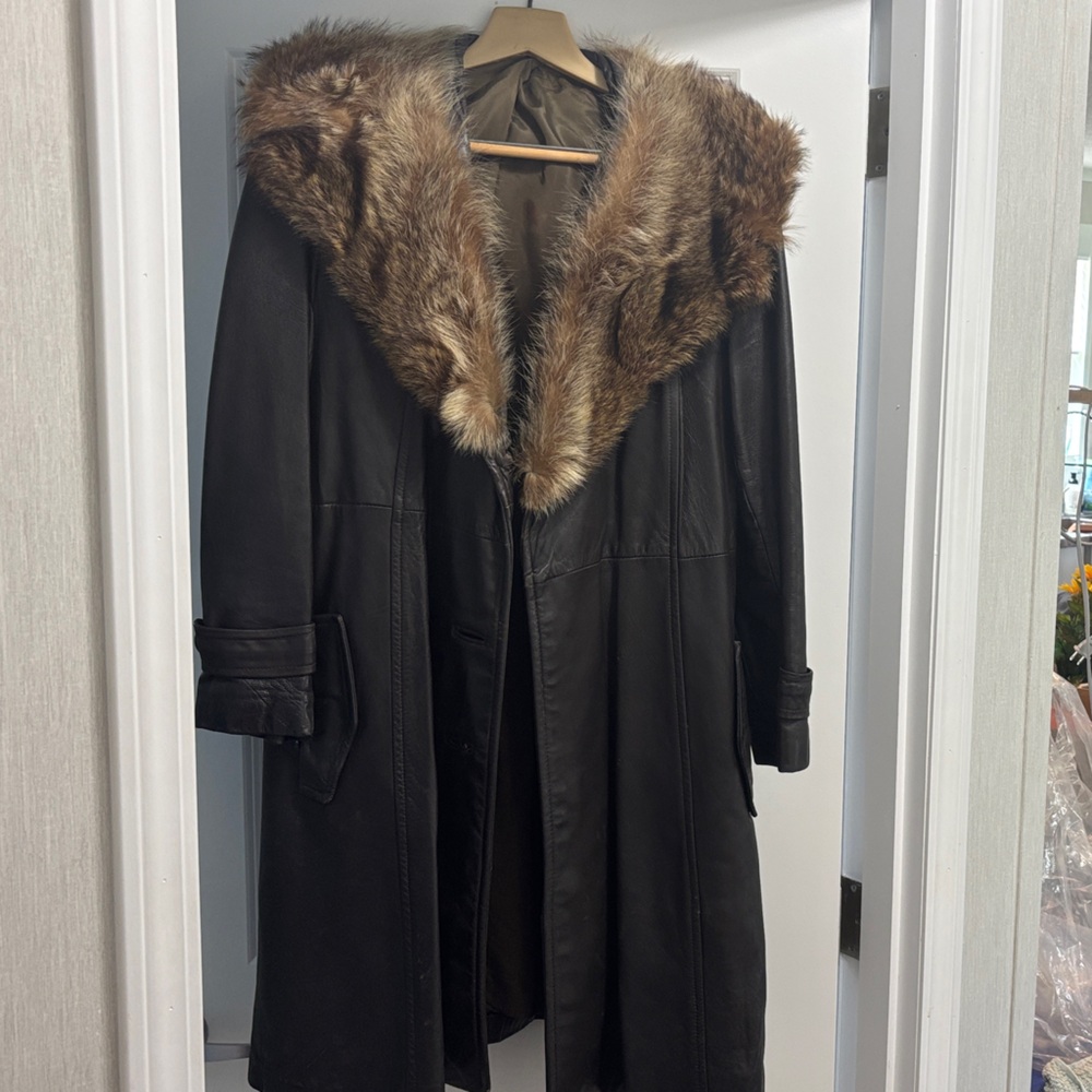 Vintage Women's Dark Brown Faux Fur Trim Coat Sz L Coat- late 70’s, early 80’s
